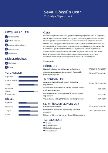 Coğrafya Öğretmeni CV Örnekleri cv indir